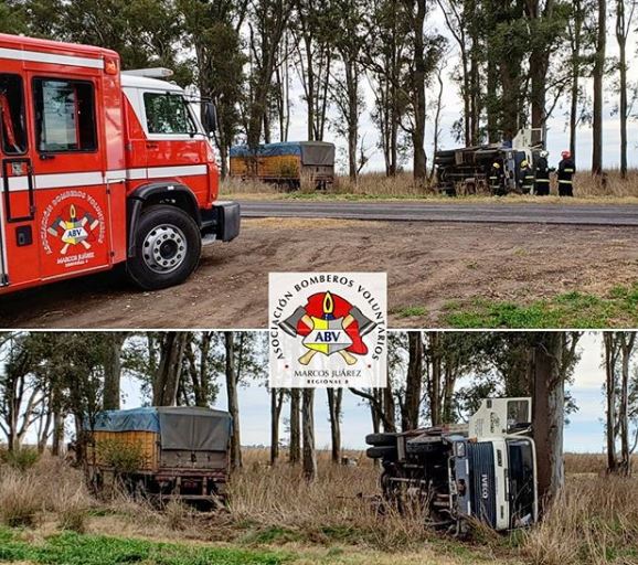 Camionero se quedó dormido y volcó en una banquina de ruta 9