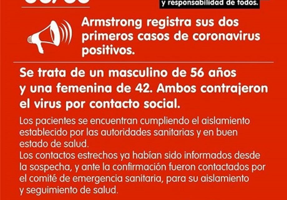 Dos casos de coronavirus en Armstrong